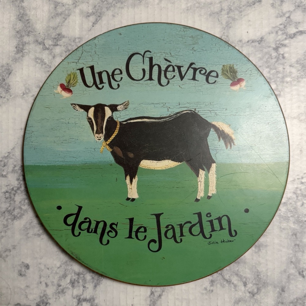 Julie Huber Pimpernel Dans le Jardin Trivet Hot Pad Artwork 10" Farm Goat
